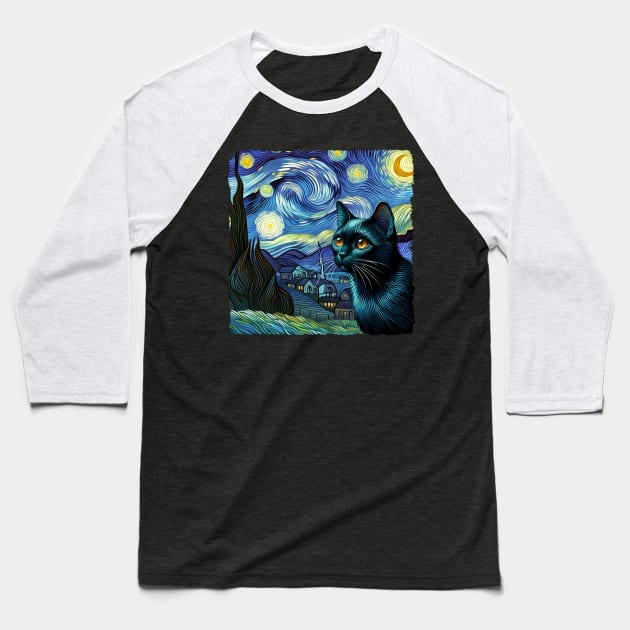 Bombay Starry Night Inspired - Artistic Cat Baseball T-Shirt by starry_night